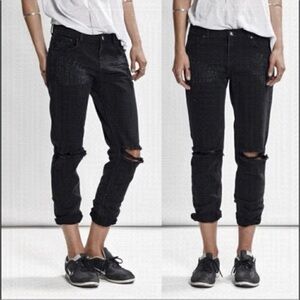 One Teaspoon Awesome Baggies Low Waist Relaxed Tapered Rolled Cuff Black Jeans